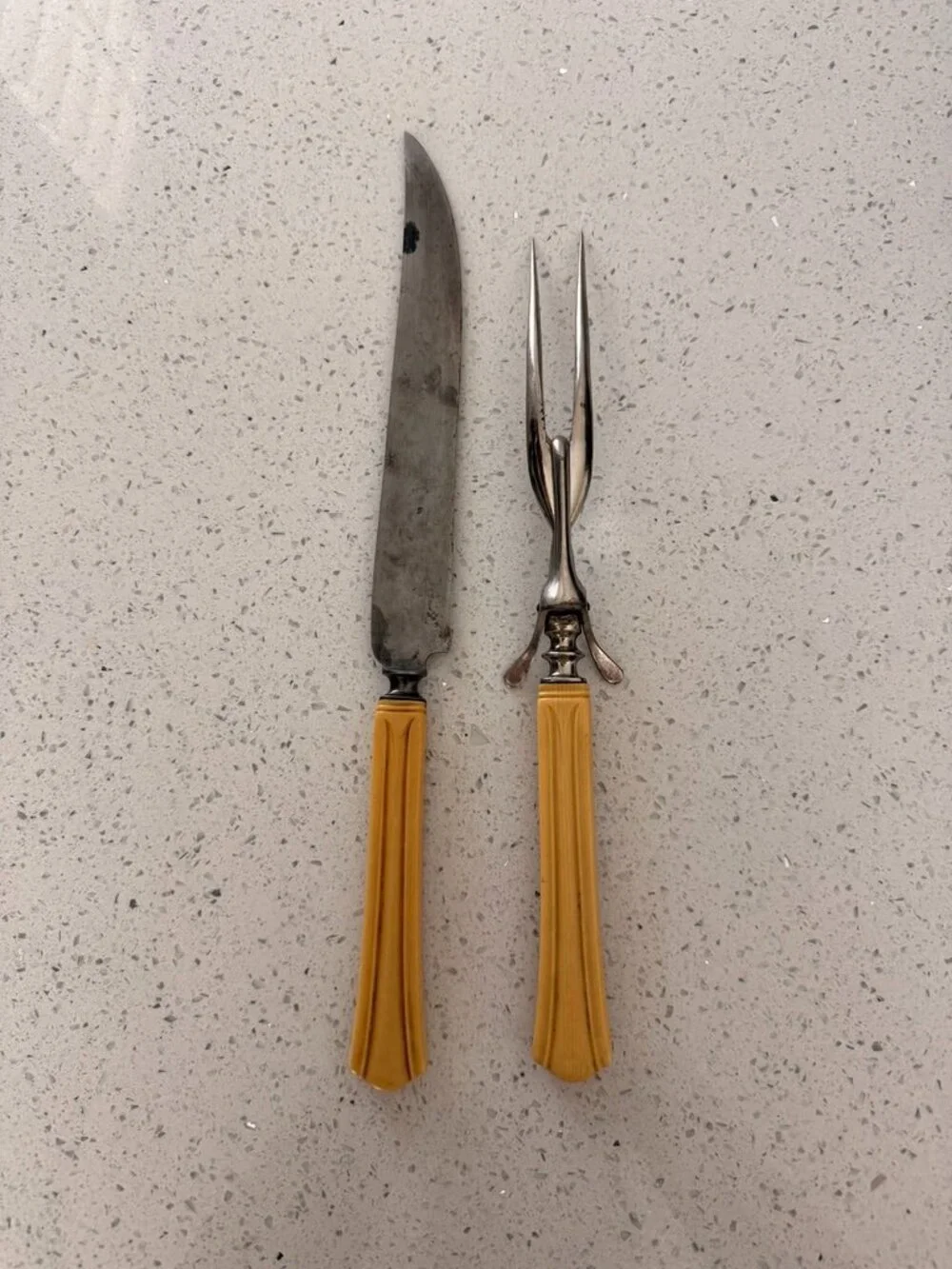 E.C.SIMMONS KEEN CUTTER early 1900's Celluloid Handled Carving Knife&Fork Set